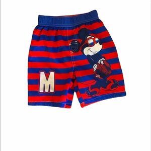4T Mickey Mouse swim trunks blue red stripe M